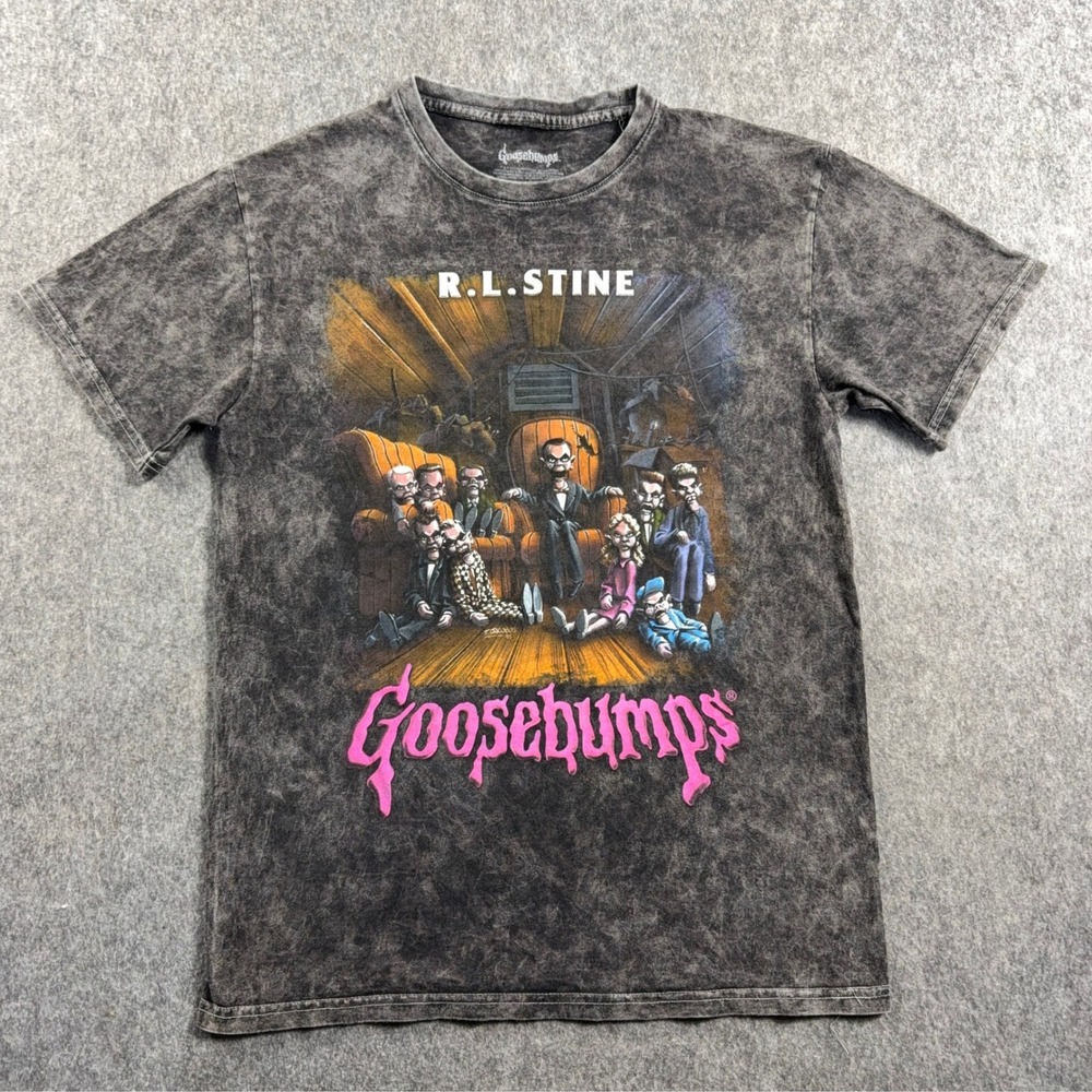 Goosebumps Shirt Mens M Black Gray Acid Wash R.L. Stine Slappy Graphic Tee
